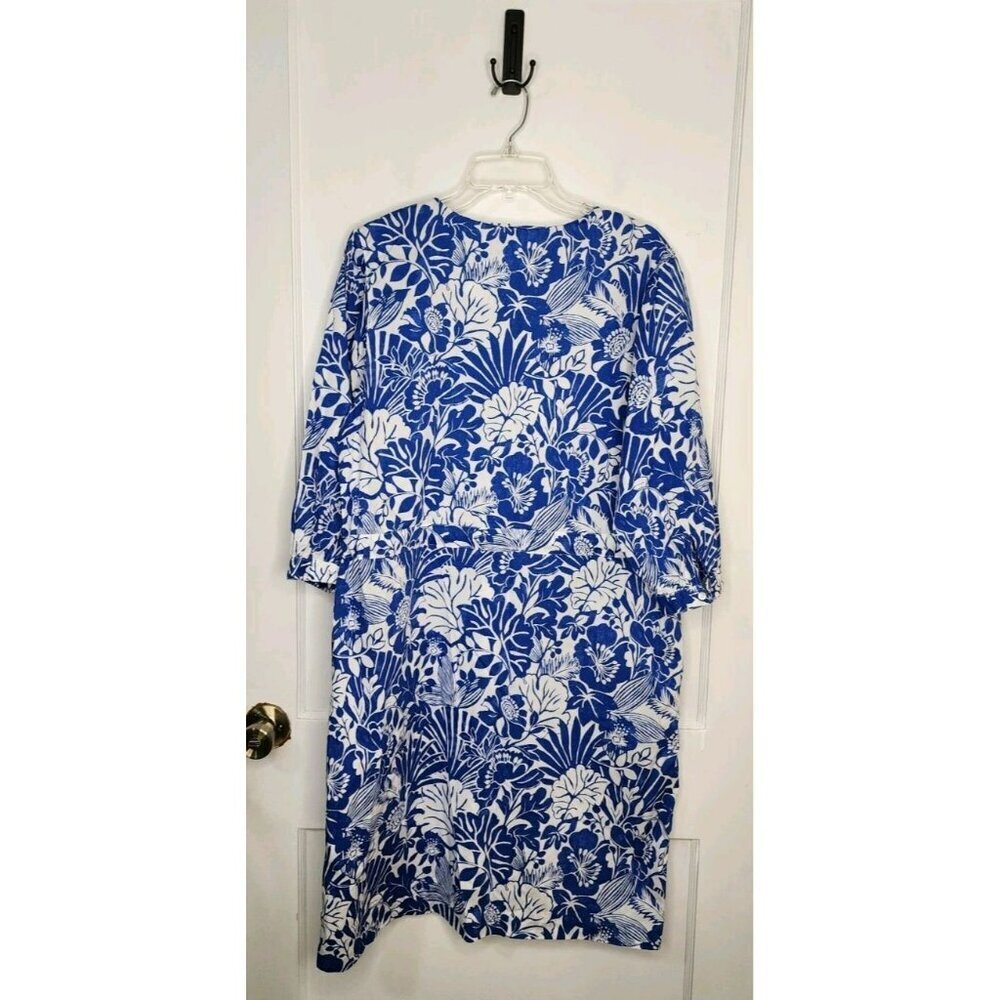 J McLaughlin Size XL Evalyn Shirt Dress Garden Walk Blue White Floral Hawaiian - Picture 2 of 7